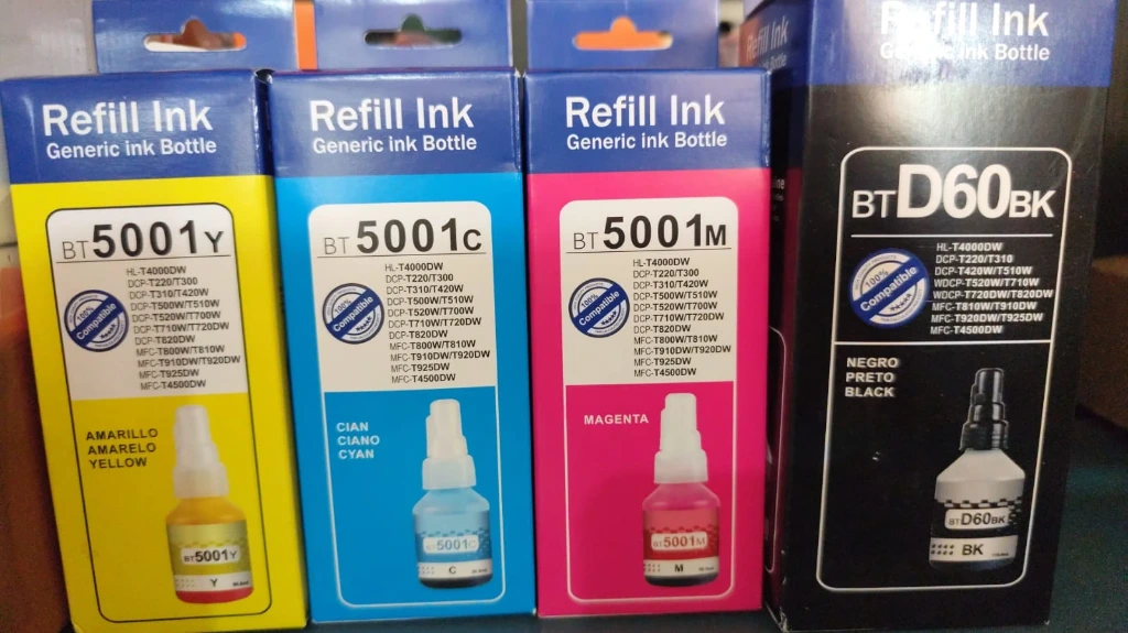 tinta dcp-t310 (kit 4 colores)bt5001 dk60bk